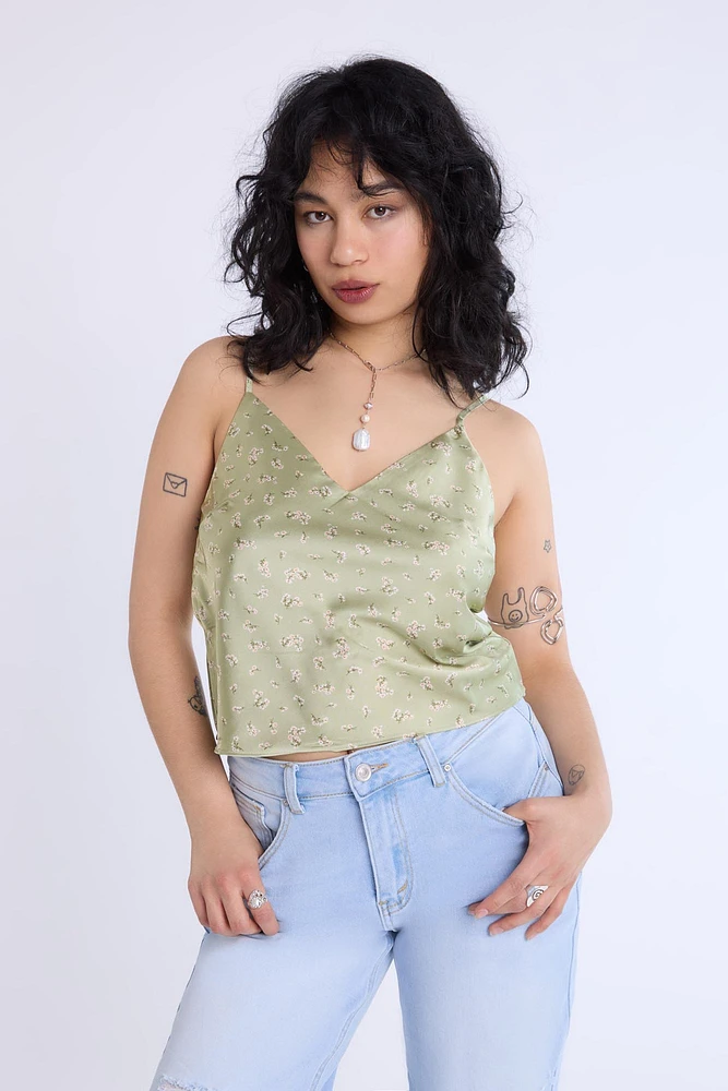 Satin Floral Print V-Neck Cami