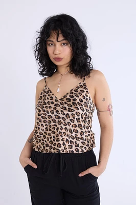 Camisole en satin à imprimé léopard
