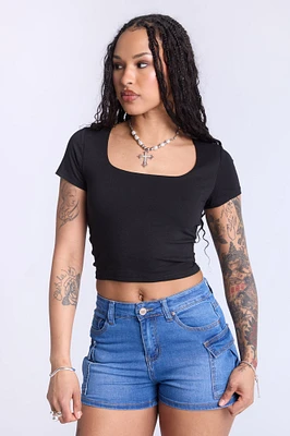 Cropped Square Neck Tee