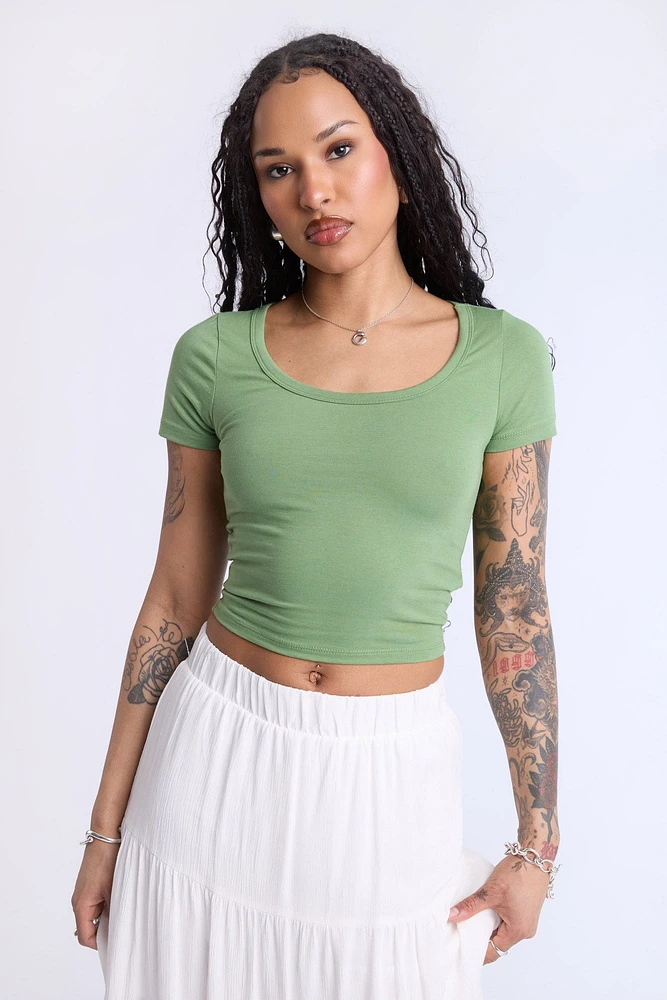 Cropped Scoop Neck Tee