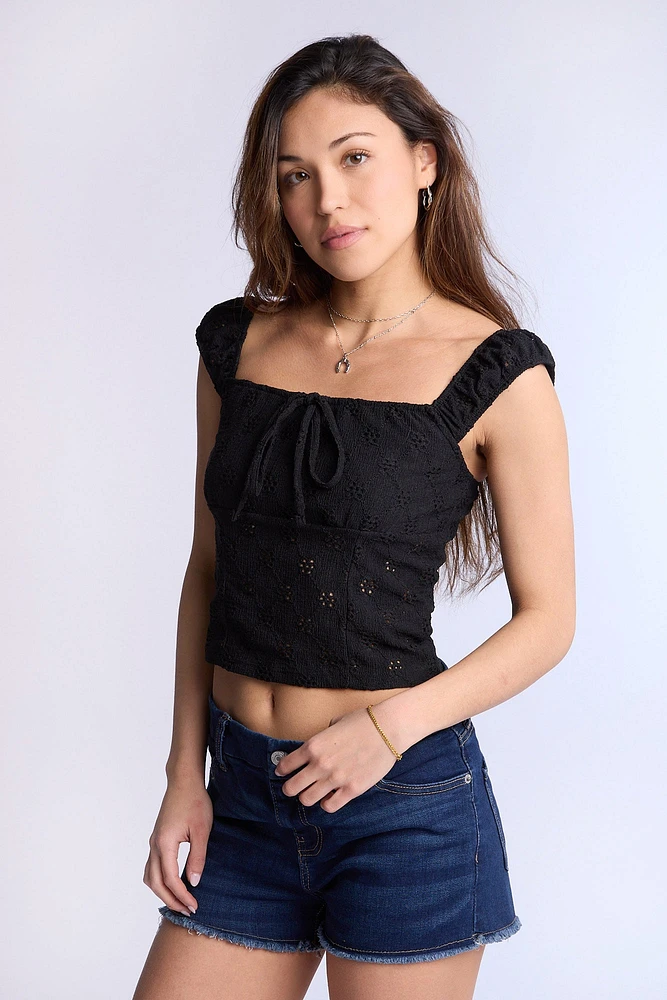 Square-Neck Eyelet Top
