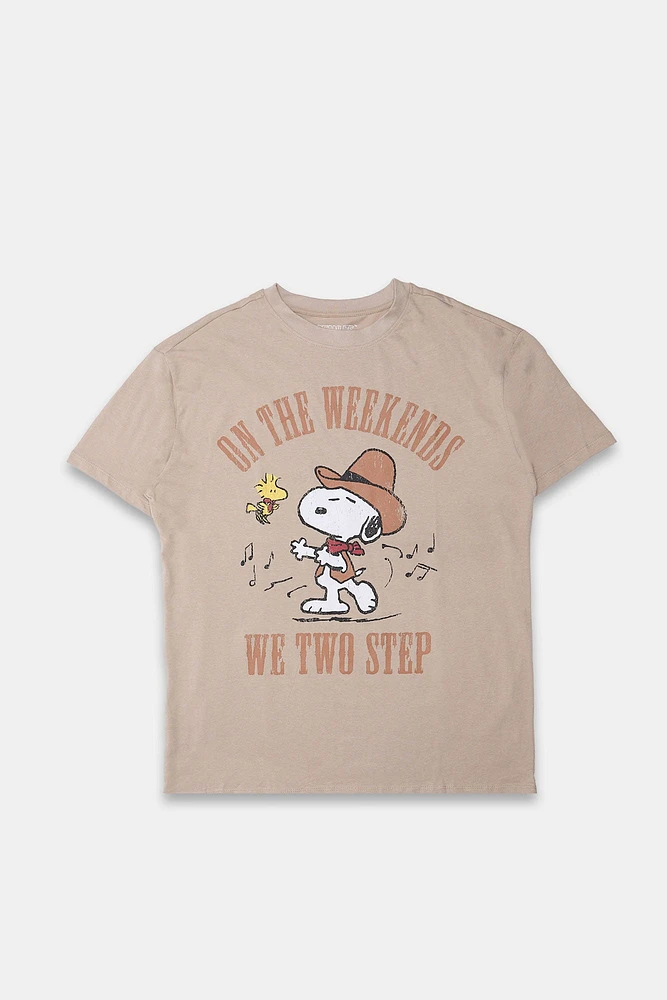 T-shirt coupe boyfriend imprimé Peanuts Snoopy Two Step