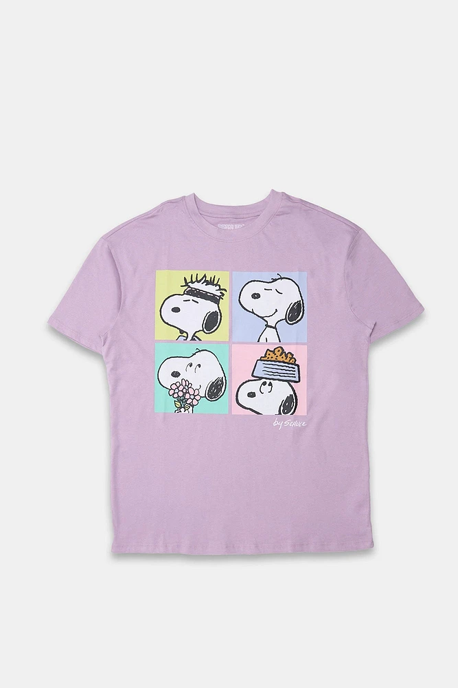 Peanuts Snoopy Four Faces Graphic Boyfriend Tee