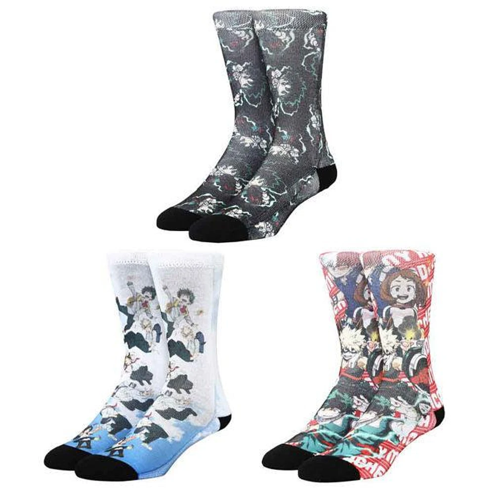 My Hero Academia - Sublimated Print 3 Pair Youth Crew Socks