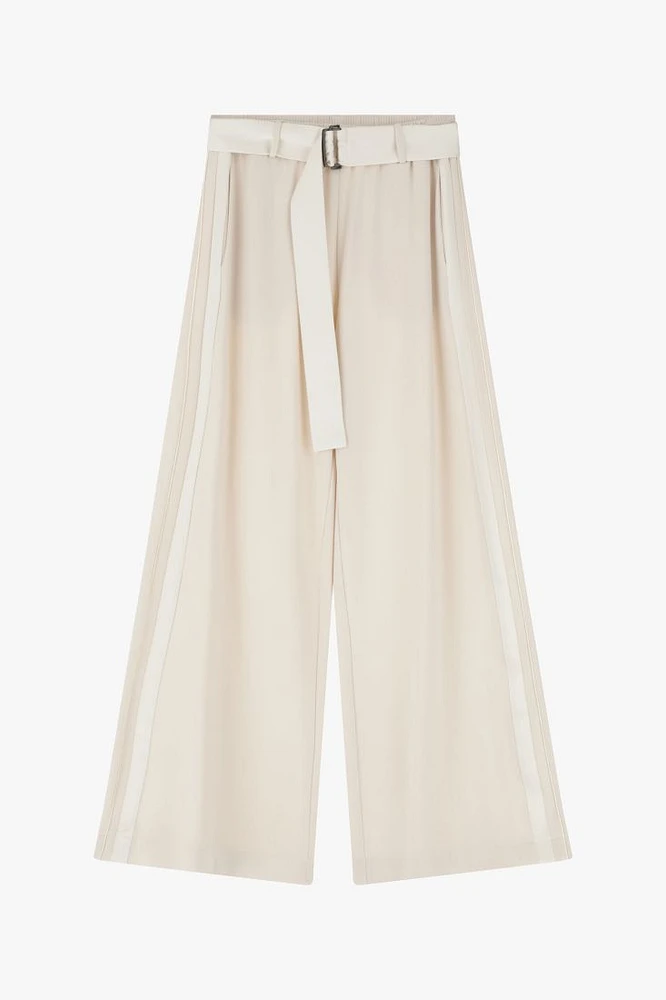 High-waisted belted trousers