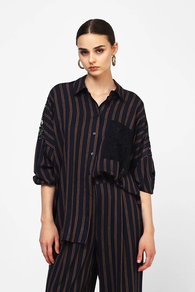 Striped shirt with lace details