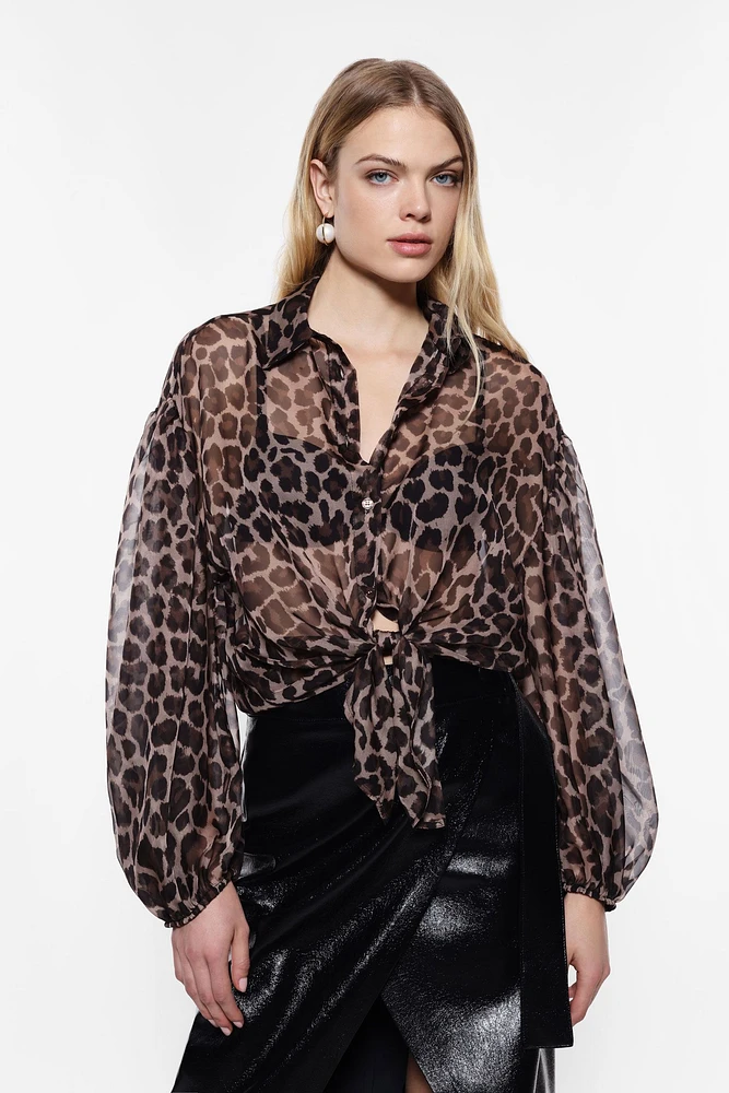 Leopard Print Shirt with Knot