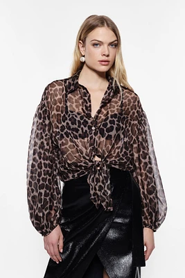Leopard Print Shirt with Knot