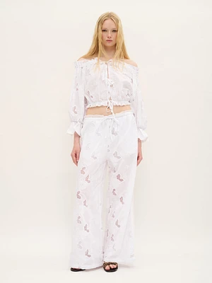 Pantalon large en coton brodé
