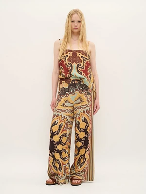 Printed Wide-Leg Cotton Pants