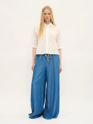 Short-Sleeve Embroidered Cotton Shirt
