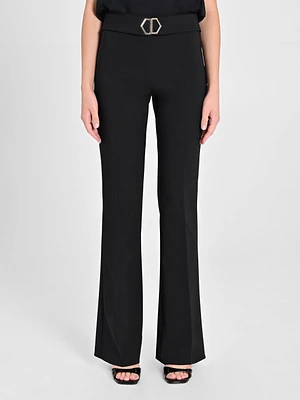 Flared Trousers with Geometric Buckle