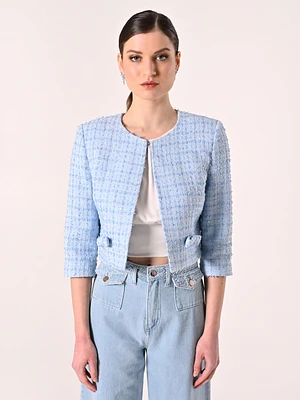 Light Blue Tweed Jacket with Micro Sequins