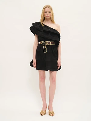 Pleated Tiered Mini Skirt Black