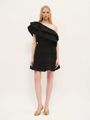 Haut asymétrique à volants en coton noir