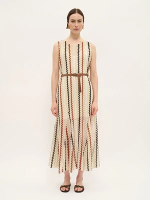 Robe en tricot texturé zigzag avec ceinture