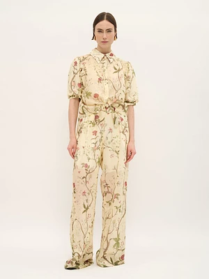 Pantalon en viscose à imprimé botanique