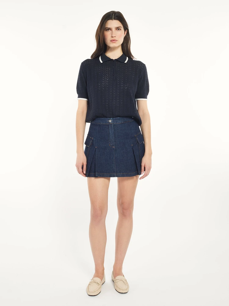 Pleated Mini Denim Skirt