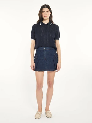 Pleated Mini Denim Skirt