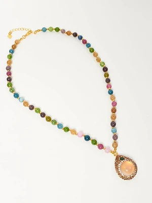 Beaded Necklace with Stone Pendant