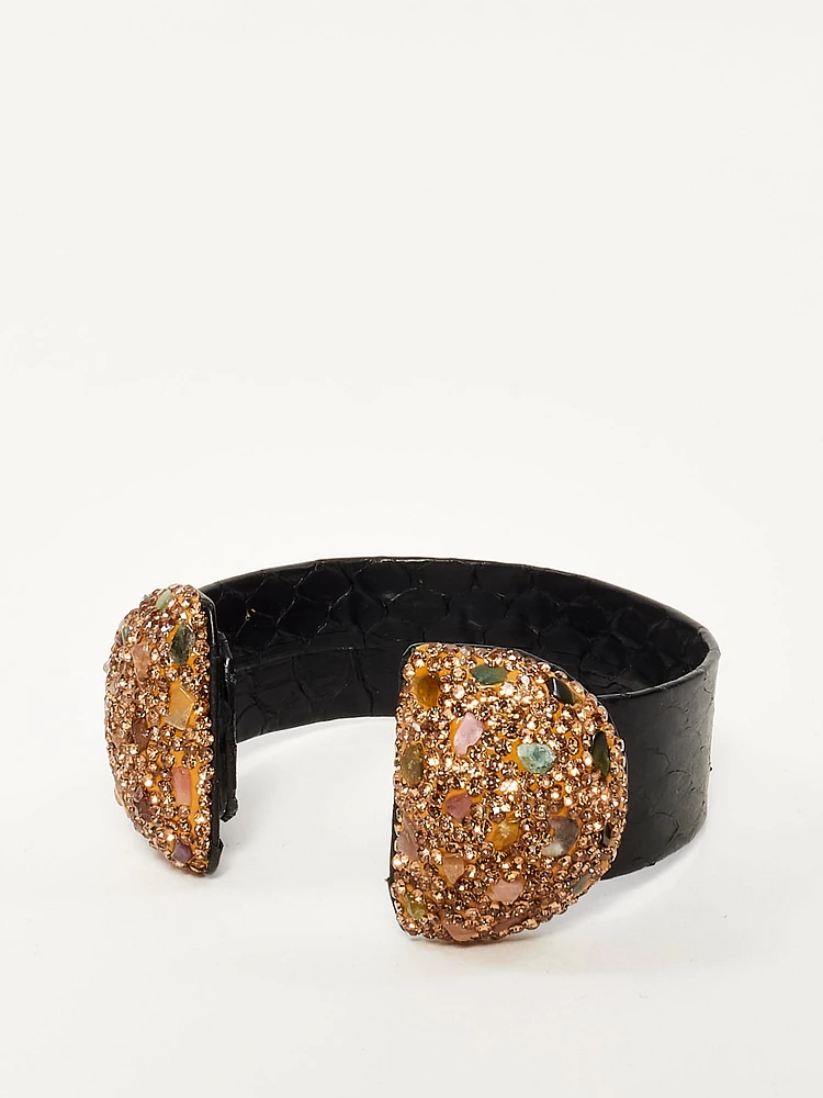Faux Leather Cuff with Stone Embelishment