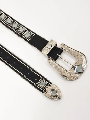 Ceinture en cuir ornée de strass