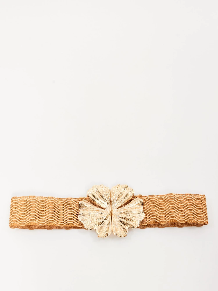 Ceinture en raphia avec fermoir floral