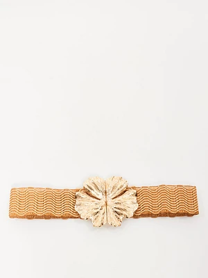 Raffia Belt with Floral Clasp