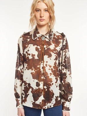 Semi-Sheer Cow Print Shirt