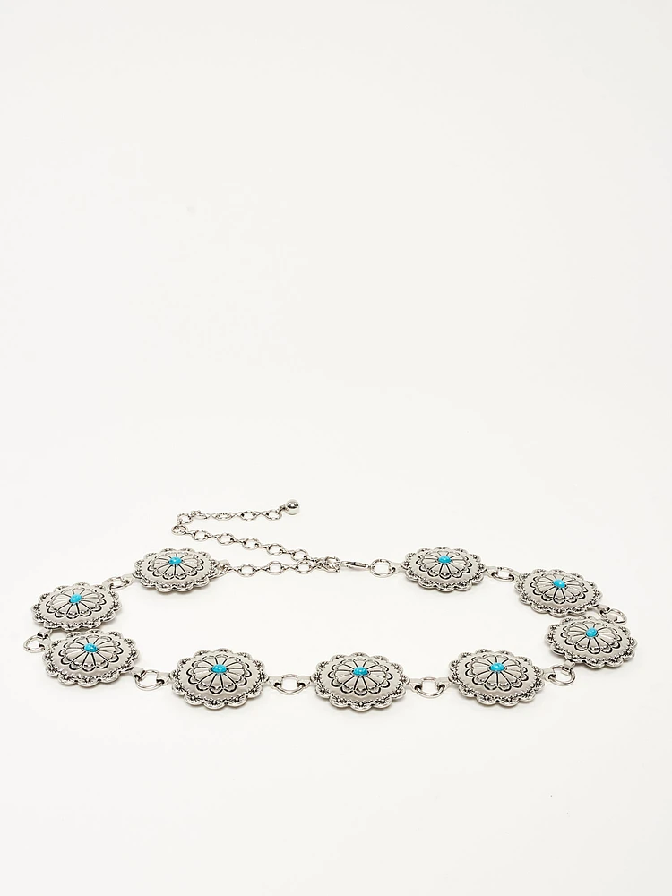 Ceinture à chaîne ornée de rosaces