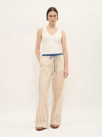 Pantalon rayé en coton avec cordon de serrage et ceinture contrastée