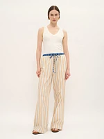 Pantalon rayé en coton avec cordon de serrage et ceinture contrastée
