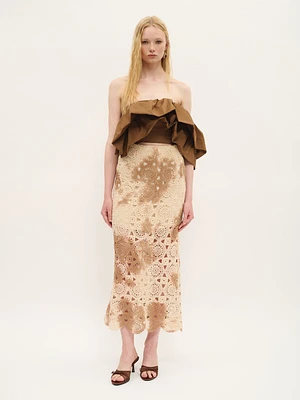 Jupe midi en dentelle brodée avec doublure viscose