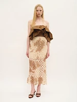 Jupe midi en dentelle brodée avec doublure viscose