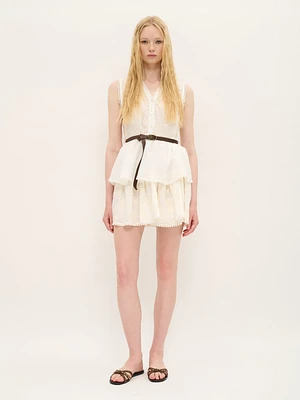 Mini-robe sans manches brodée en coton ivoire