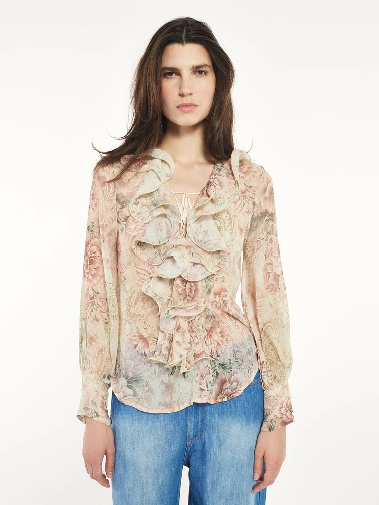 Semi-Sheer Floral Blouse