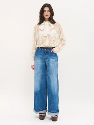 Wide Leg Belted Jeans