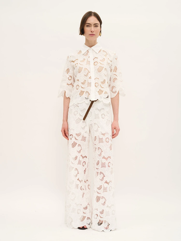 Cotton Lace Shirt Blouse White