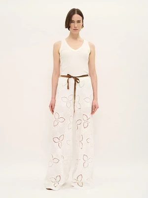 Pantalon large en coton brodé