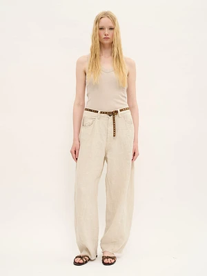 Pantalon en lin blanc avec ourlet brut