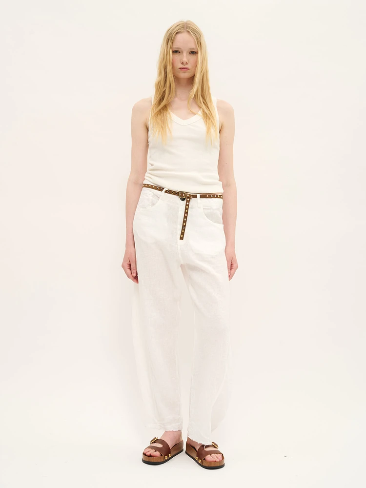 Linen Trousers with Raw Hem