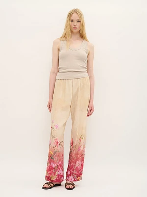 Pantalon large à motif floral ombré