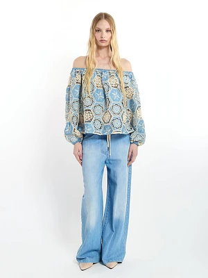 Openwork Denim Top