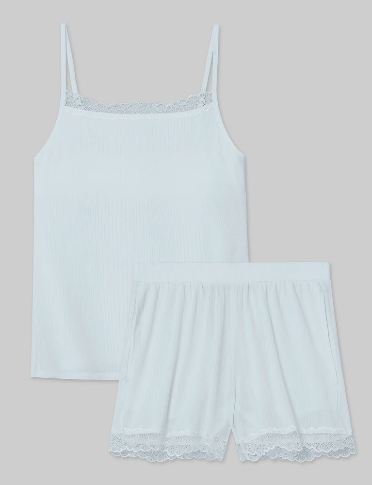 Women's Luxe Rib Lace Cami & Short Set