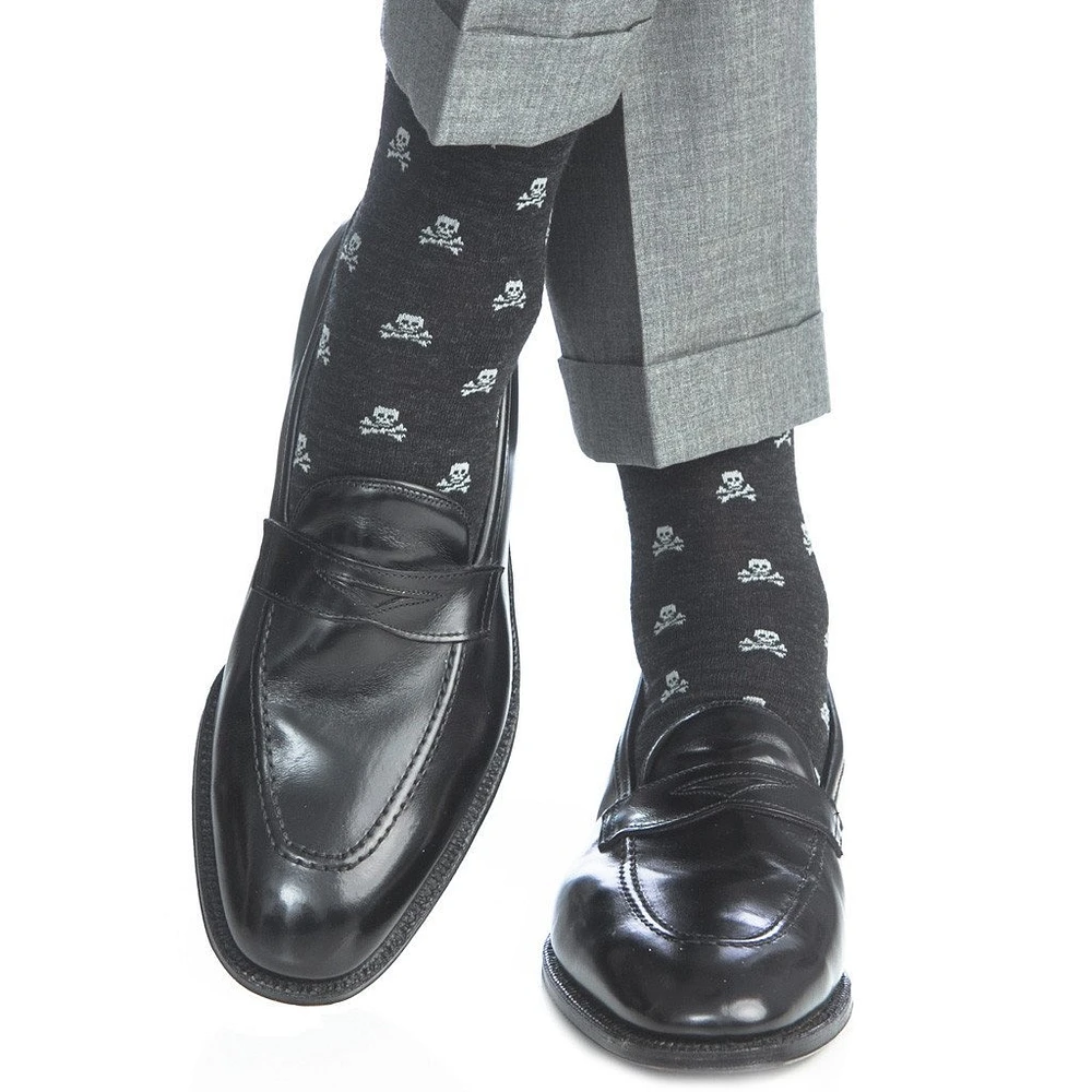 Dapper Classics - Charcoal with Ash Skull and Crossbones - Merino Wool - Over The Calf
