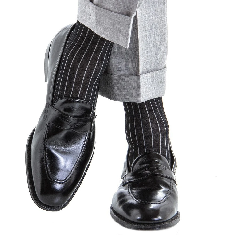 Dapper Classics - Black with Ash Vertical Stripe - Cotton - Over The Calf