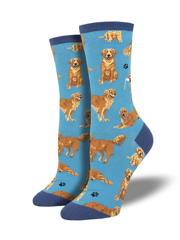 Socksmith - Golden Retrievers - Blue - Crew - Women's