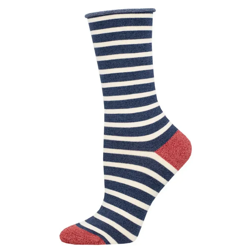 Socksmith - Bamboo - Sailor Stripe Roll Top - Navy/Ivory - Crew - Women's