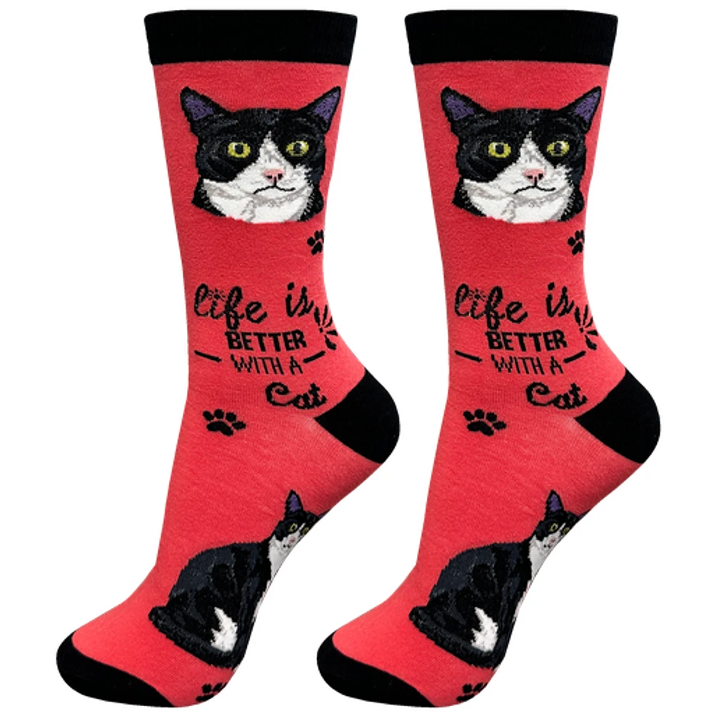 LIFE IS BETTER - Black & White Cat - Crew - OSFM