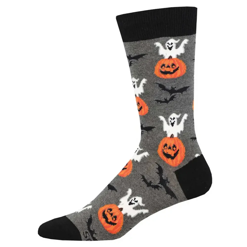 Socksmith - Spooky Jack O'Lanterns - Charcaol Heather - Crew - Men's